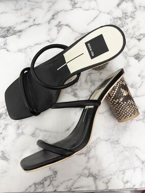 Dolce Vita Noles Black Strappy Heels with Snakeskin Block Heel